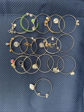 Gold and Silver Charm Bangle Bracelet Set - Women Jewelry